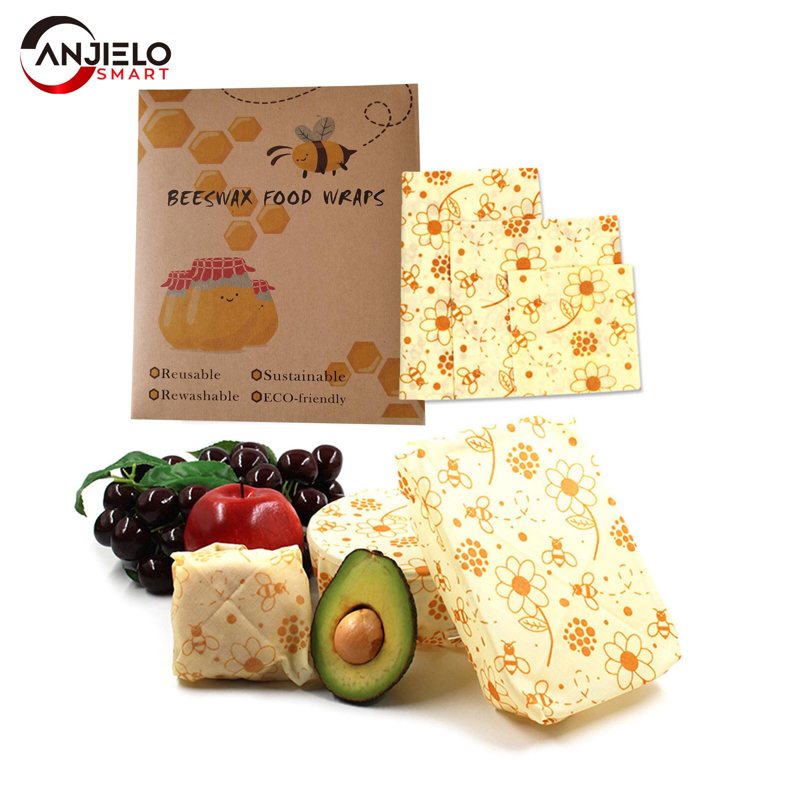 Anjielosmart Reusable Food Wraps Roll custom food wrapping Wrap Eco Friendly Sustainable beeswax wrap for Food Storage