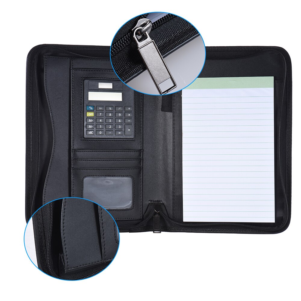 Padfolio PU Leather A5 Portable Business Portfolio Padfolio Folder Document Case Organizer Portafolios with Calculator Holder