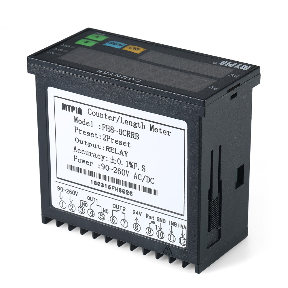 Multi-functional Dual LED Display Digital Counter 90~265V AC/DC Length Meter with 2 Relay Output and Pulse PNP NPN