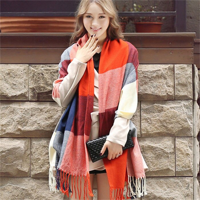 RUNMEIFA Luxury Brand Wool Winter Warm Women Scarf Plaid Thick Blanket Shawls and Wraps Scarves for Women: 22