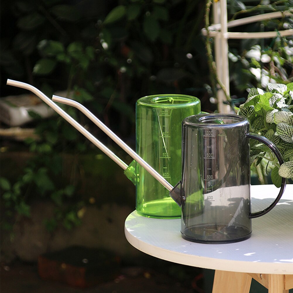 1L Long Mouth Garden Planting Sprinkler Pot Stainless Steel Watering Can Transparent Green Plants Flowers Gardening Tools
