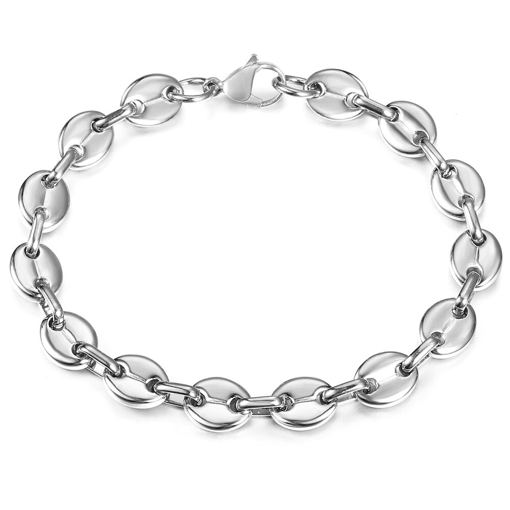 7/9/11mm Stainless Steel Coffee Beans Marina Link Chain Bracelet for Men Women Gold Silver Color Jewelry US Stock HKBM169: 9mm Silver / 9inch 23cm