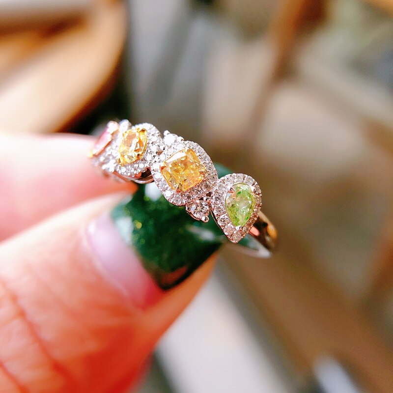 Leuke Peer Ringen Zilveren Kleur Charm Crystal Geel Roze Groen Engagement Geometrische Ringen Voor Vrouwen Mode-sieraden