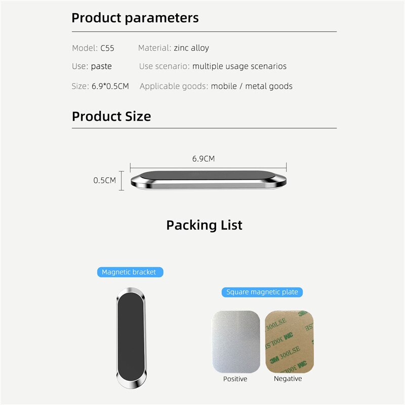 Magnetische Auto Telefoon Houder Dashboard Mini Strip Shape Stand Voor Iphone Samsung Xiaomi Metalen Magneet Gps Auto Mount Voor Muur