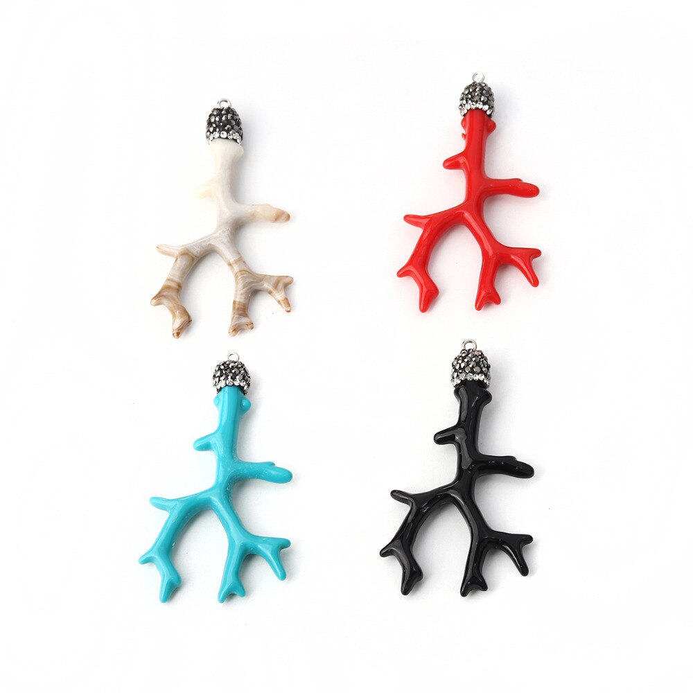 Doreen Box Acrylic Micro Paved Pendants Antler Branch Clear Rhinestone Jewelry 68mm(2 5/8&quot;) x 37mm(1 4/8&quot;), 2 PCs