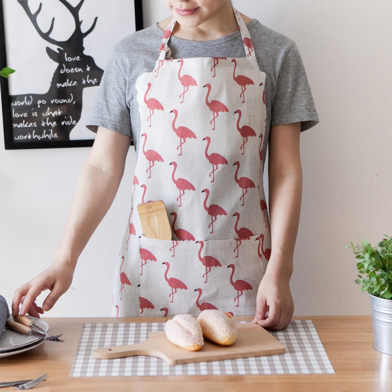 Ins flamingo mønster vandtæt forklæde voksen køkken husholdning kaffebar udendørs bbq bageri ved hjælp af kvinder forklæde: Default Title