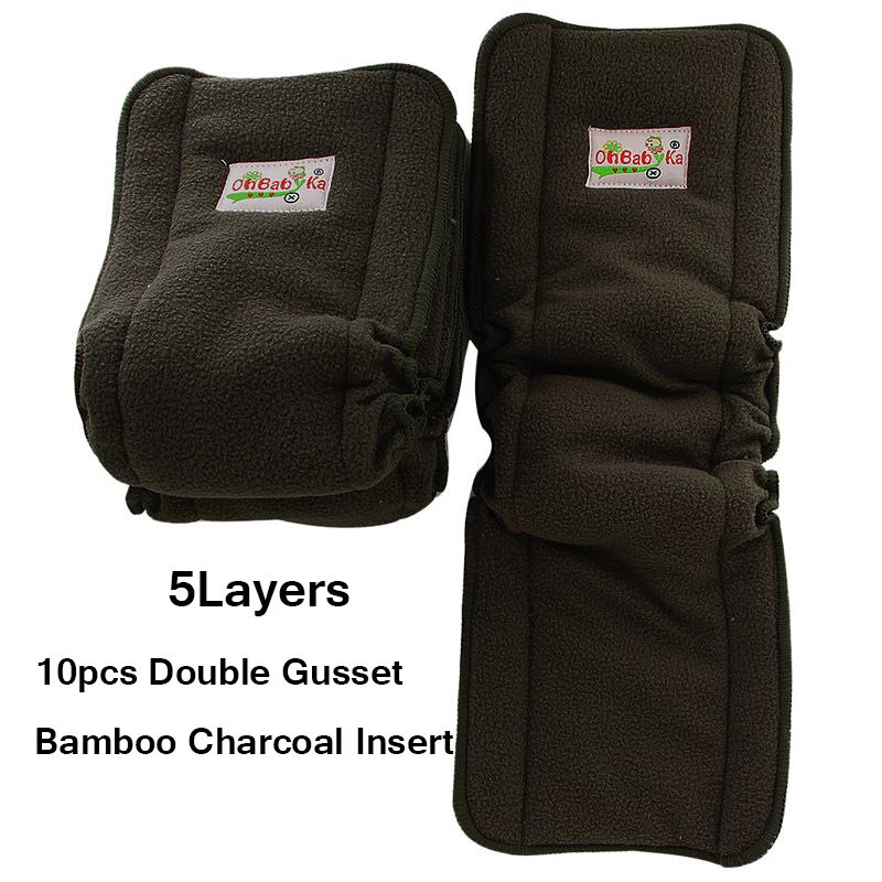 Washable Adult Diaper 5 Layers Bamboo Charcoal Cloth Nappy Liner Super Absorbent Reusable Incontinence Adult Diaper Insert Pad: 10pcs 5layers insert