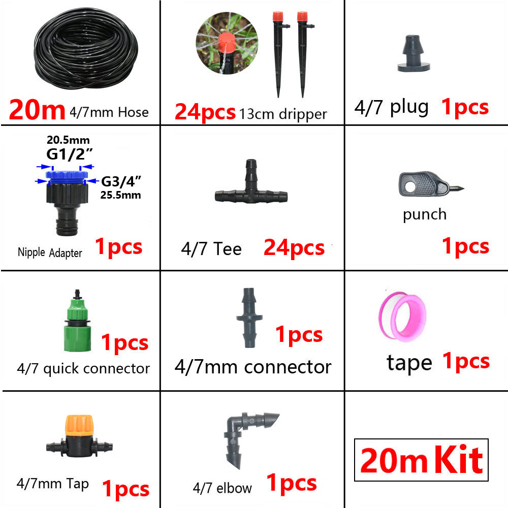 DIY Drip Irrigation System Automatic Watering Kit Irrigation Timer Garden Hose Adjustable Dripper Garden Tool Set