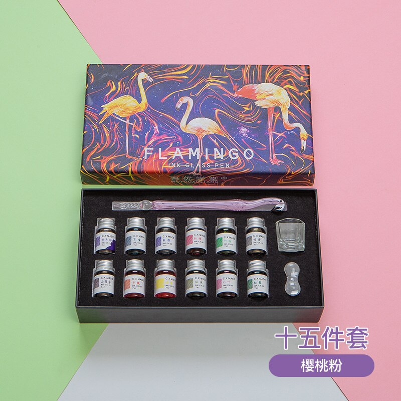 5/15pcs Glass Dip Pen In Water Pencil Color Ink Glass Signature Pencils Stationery Dip Pens And Ink Sets: 15 Cherry Powder