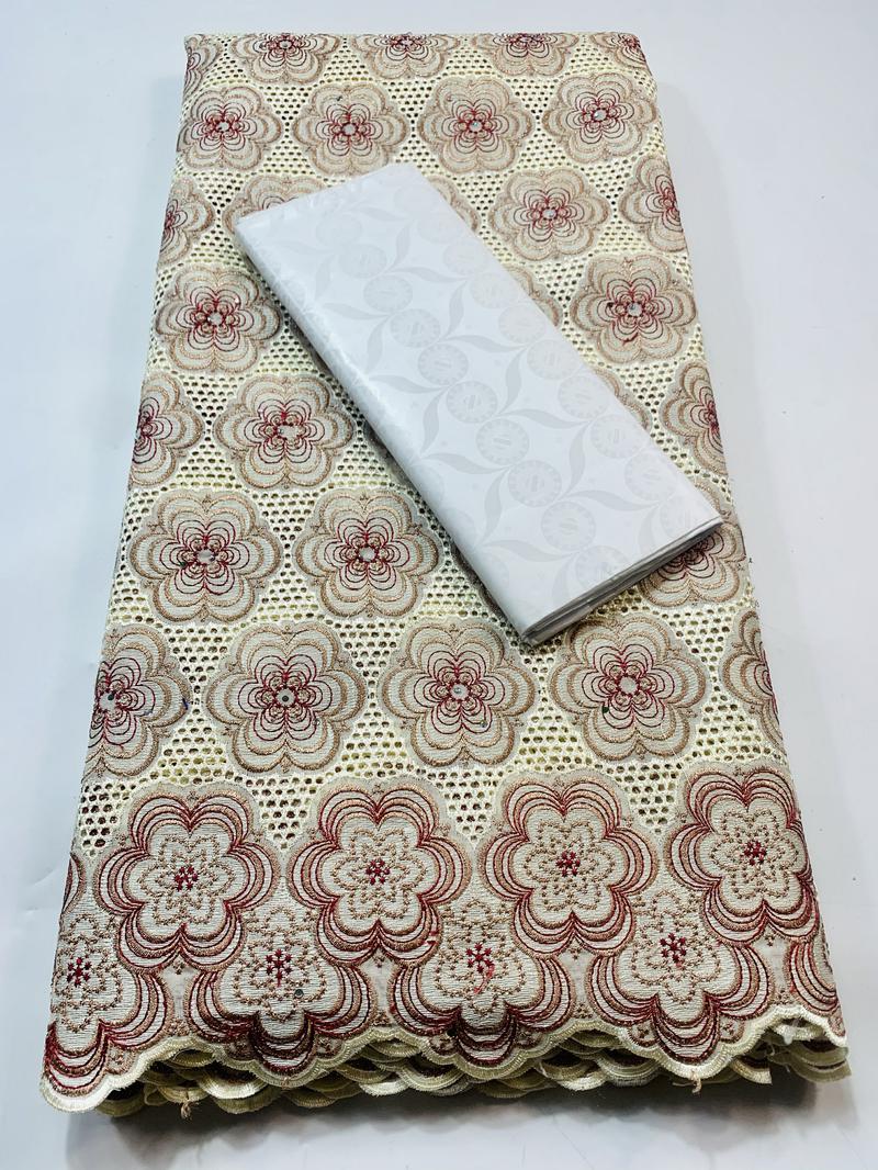 Cavia Bazin Rihce Brode Stof Met 100% Katoen Zwitserse Kant Stof Femme Gewaad Bazin Riche Brode Stof 2.5 + 2.5 yards/Set YKM023: AS PIC6