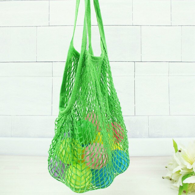 Femmes sac à provisions maille filet chaîne réutilisable pliable fruits stockage sac à main coton fourre-tout Shopping maille filet épicerie sac fourre-tout: green