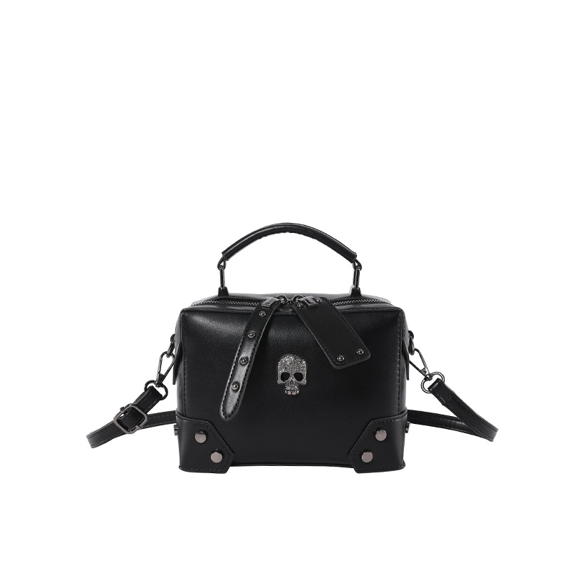Petit sac à main à bandoulière carré punk gothique pour femme, poignée supérieure, croix tête de mort, cuir JOPU, initié, dame, sac à main, sac à main: Black