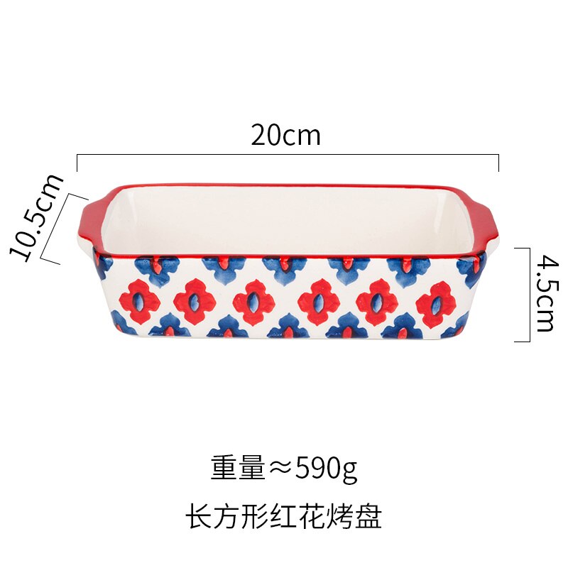 European double-eared baking pan ceramic baking rice bowl household rectangular plate western food plate wy121705: H