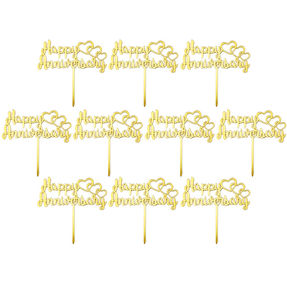 PACK of 10 PCS Happy Anniversary Cake Topper Acrylic Cake Decoration for Anniversary Celebration Gold / Rose Gold: I (PACK of 10PCS)
