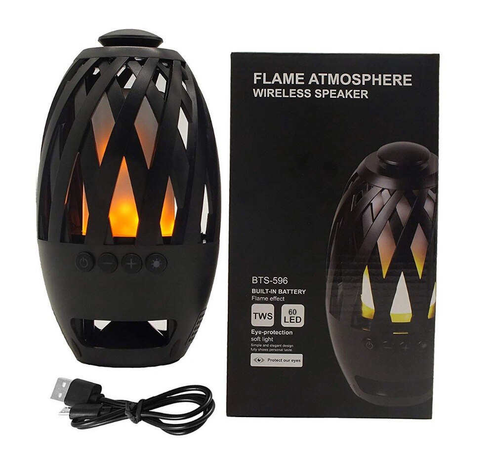 BTS 596 Bluetooth Lautsprecher USB Ladung Führte Flamme Lichter draussen Tragbare LED Flamme Fackel Atmosphäbetreffend Lampe für Camping, nacht, Tisch