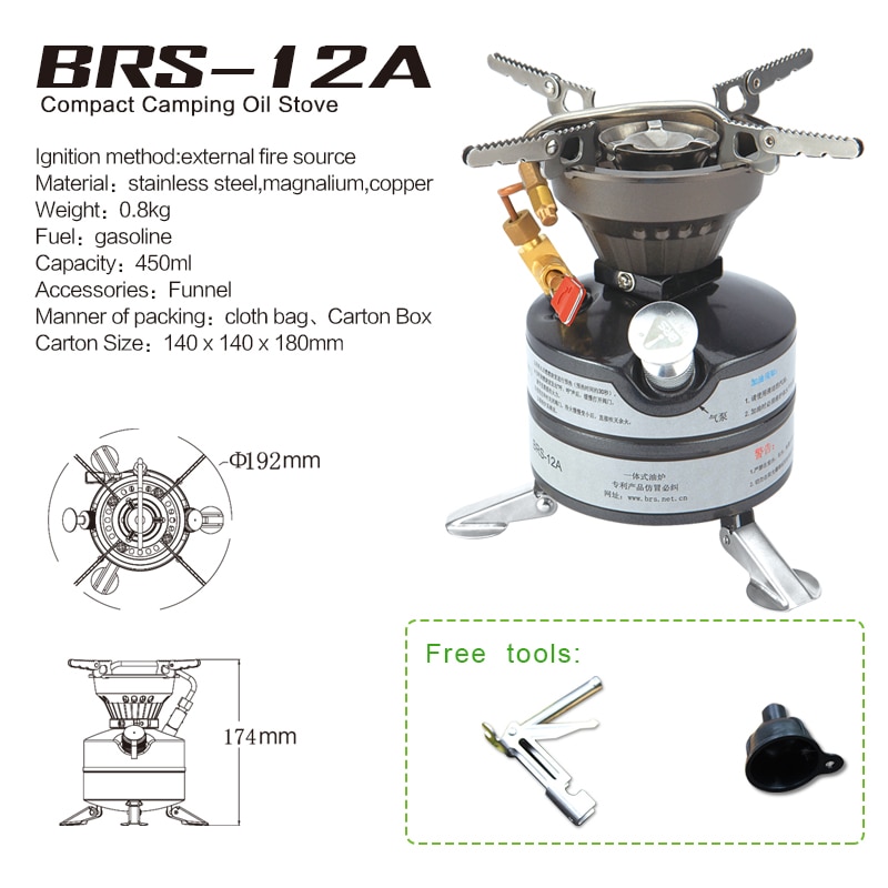 BRS Outdoor Camping Gasoline Stove One-piece Burner Petrol Stove Cookware Diesel Kerosene Camp Oil Stove Picnic Furnace BRS-12A