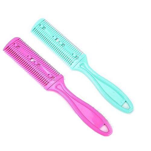 1/2 pcs Double Sides Hair Razor Comb With Removable Blades Cutter Cutting Thinning Shaper Haircut Trimmer Styling Tool: Pink-Green