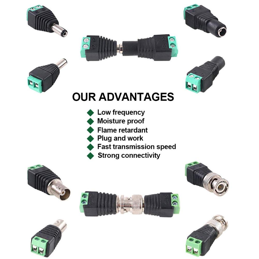 2.1x5.5mm Female and Male DC Power Adapter Connector Coaxial Camera Video BNC Male and Female Balun Connector for Coax Cat5 CCTV