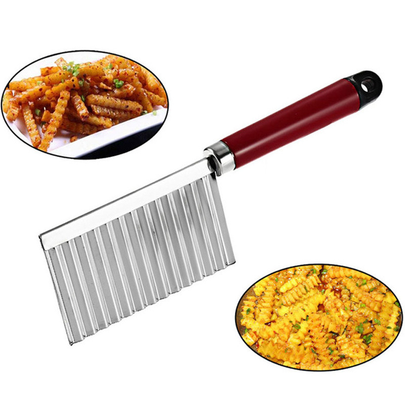 ONEUP-cortador ondulado de patatas fritas de acero inoxidable, accesorios de cocina, rebanador de plátano, frutas, cuchillo ondulado de patatas: Default Title