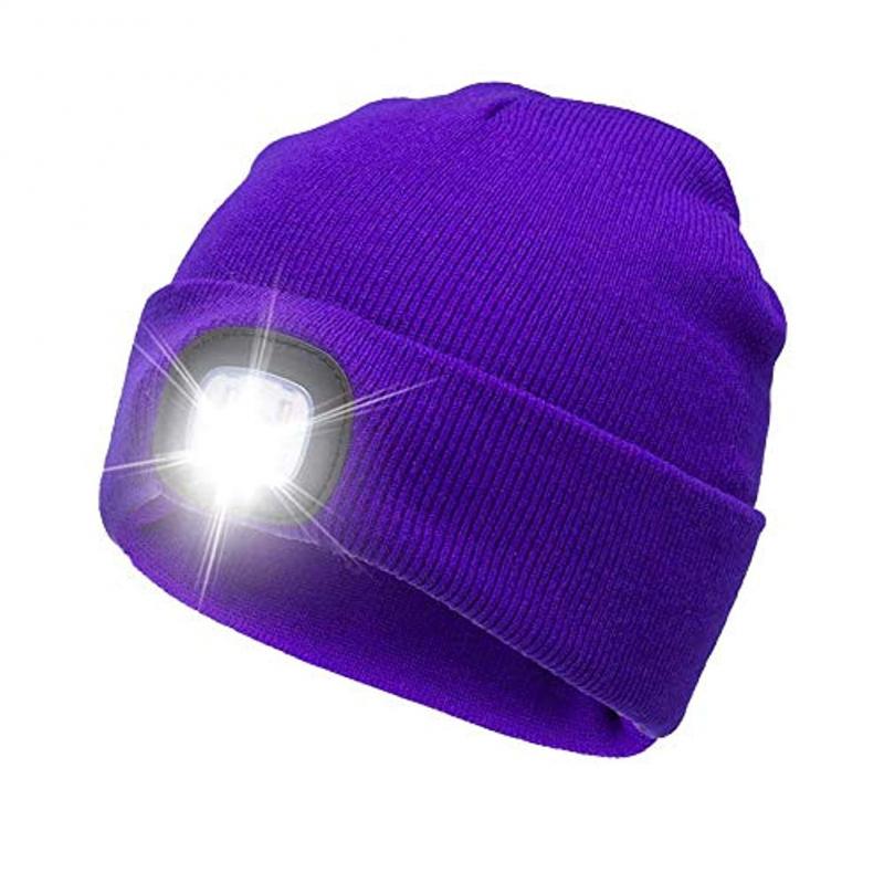 Adisputent Winter Unisex Warmer Knit Cap Hat Button Battery LED Beanie Cap LED Spot light hat LED light headlights 8: Purple