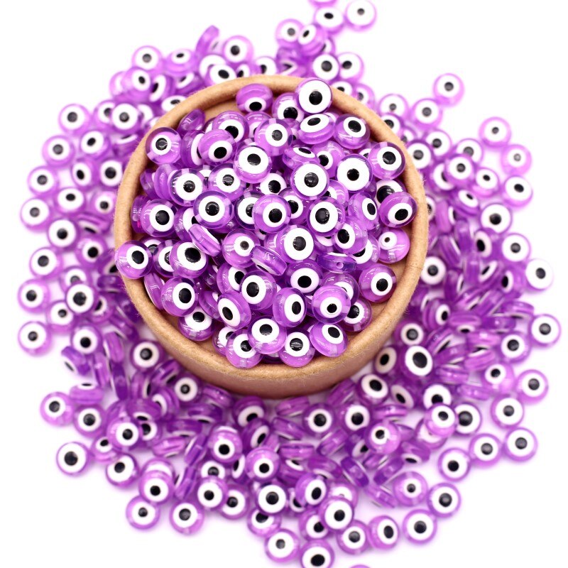 40pcs Mix Oblate Shape Evil Eye Beads 8mm Hollow Stripe Resin Spacer Beads Child DIY Jewelry Bracelet Handicraft Supplies: Purple