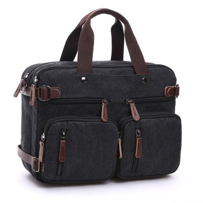 Bolso de mano Vintage para hombre, Bolsa de viaje informal, bandolera de lona, de clásico: Negro