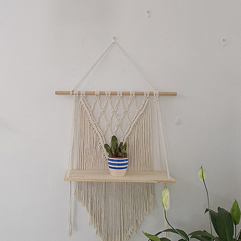 Macramé pared colgante estante estilo bohemio hecho a mano casa niños habitación decoración pared estante borla tapiz-ABUX