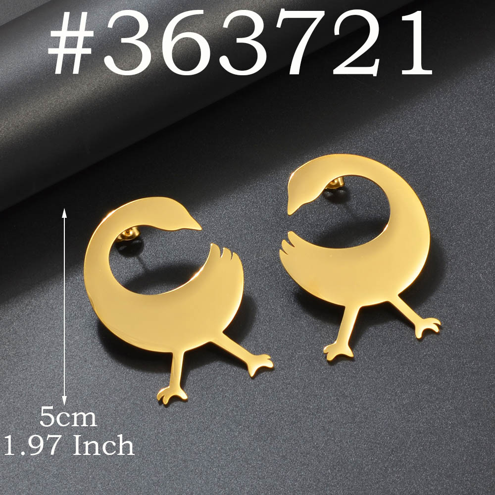 5cm/4cm/2cm African Ancient Cultural Symbol Big Stud Earrings Stainless Steel Dwennimen Sankofa Gye Ethnic Jewelry #363721: Light Yellow Gold Color