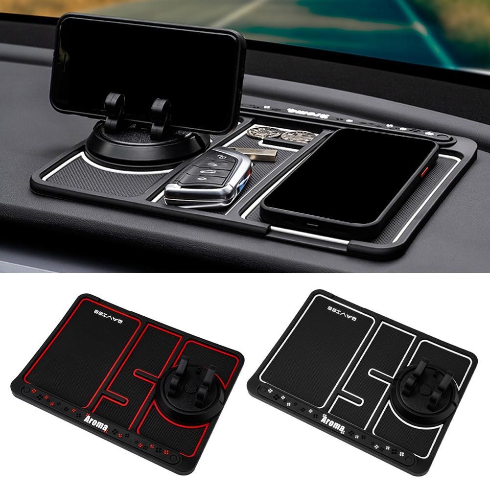 4 In 1 Car Anti-Slip Mat Silicone Dashboard Sticky Phone Holder Mat Auto Non-Slip Phone Pad W Phone Holder Function Car Interior