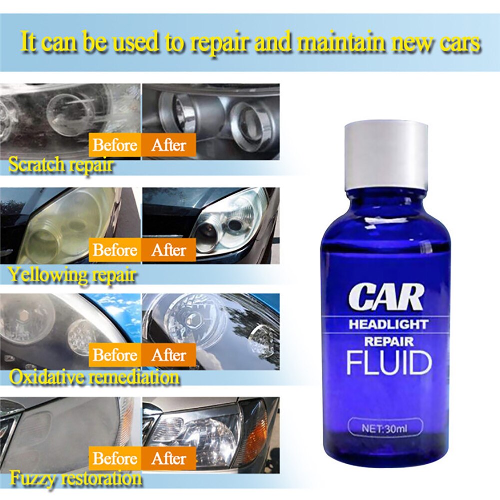 Reparador de lentes de faros de coche, 30ml, barniz para uñas líquido, limpiador automático, protección UV rápida, limpiador con luz, eliminador de arañazos