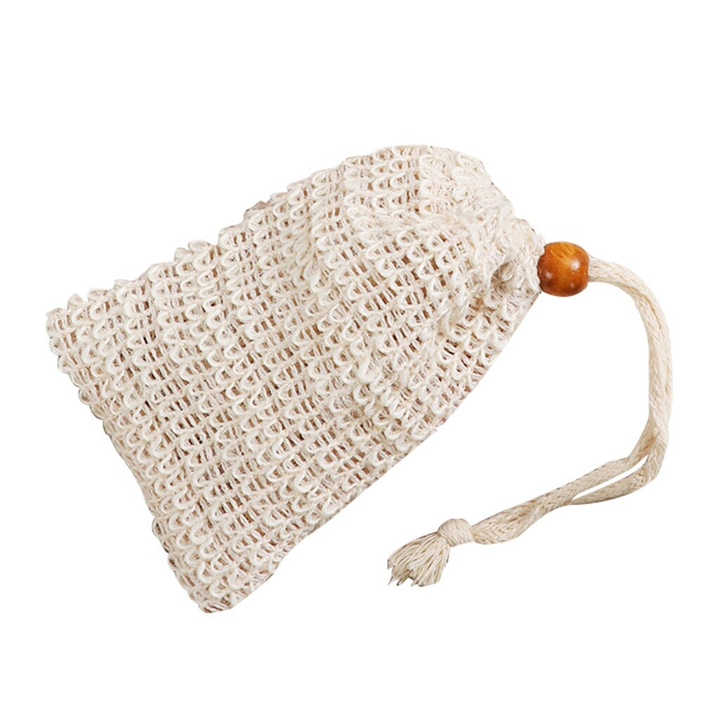 Soap Bag Ramie Shower Exfoliator Sponge Pouch Drawstring Hanging Soap Mesh Bag Foaming Net