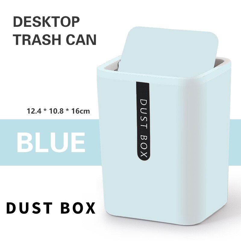 Papelera para escritorio, Mini papelera pequeña para el hogar, mesa, caja de barril, oficina, cesta de almacenamiento para baño, cocina, cubo de basura: blue