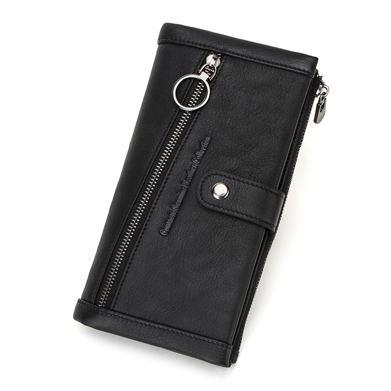 CONTACT'S 100% Genuine Leather Men Wallet Multifunction Long Purse with Coin Pocket Zipper Cartera Male Card Holder Rfid Wallets: Black