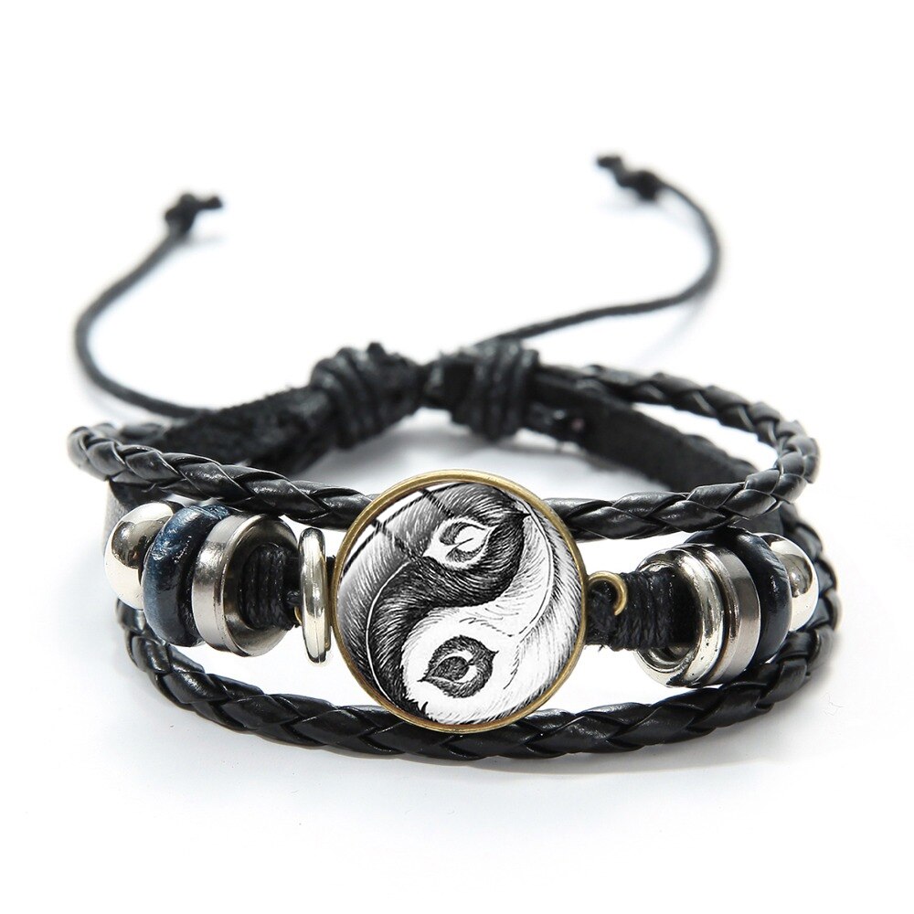 Steampunk Gear Yin Yang plecione skórzane bransoletki dla kobiet mężczyzn Tai Chi drzewo życia artystyczny wzór szklaną kopułą Charm bransoletka: Style 14