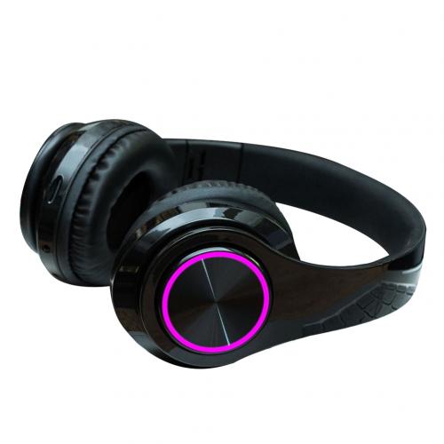 Foldable Wireless Bluetooth Headset Stereo Bass Over Head Earphones Headset Breathing Light Sports Gaming Headset Headphone: Black
