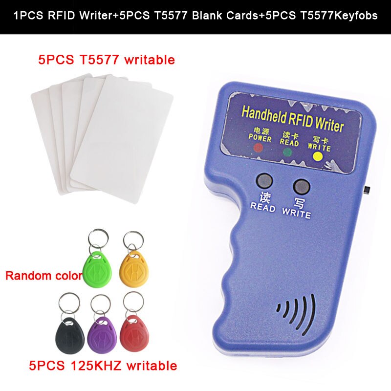 Handhållen 125 khz  em4100 rfid kopiator skrivare duplikator programmerare läsare och  t5577 omskrivbara id-nyckelbrickor taggar kort  t5577: Alternativ 1