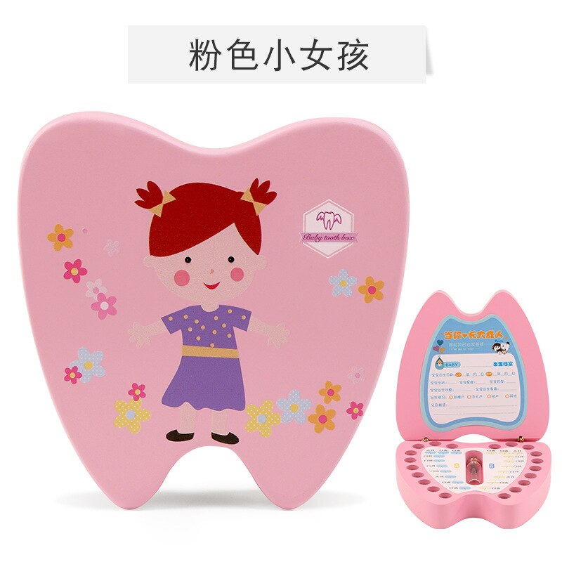 Children GIRL'S Boy Teeth Collection Box Wooden Baby Changing Deciduous Teeth Memorial Box: Little Girl  Pink