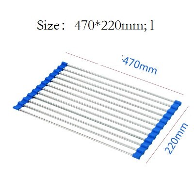 Foldable Dish Drying Rack Multi-Use Kitchen Silicone Drainer Over Sink Fruit Vegetable Meat Organizer Tray Drainer: A-12-Blue(L)