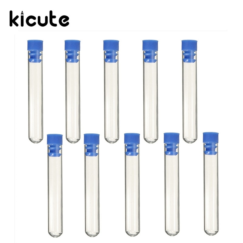 Kicute 10pcs/lot Pyrex Glass Test Tubes Vial Container With Blue Push Caps 12mm x 70mm Laboratory School Educational Supplies