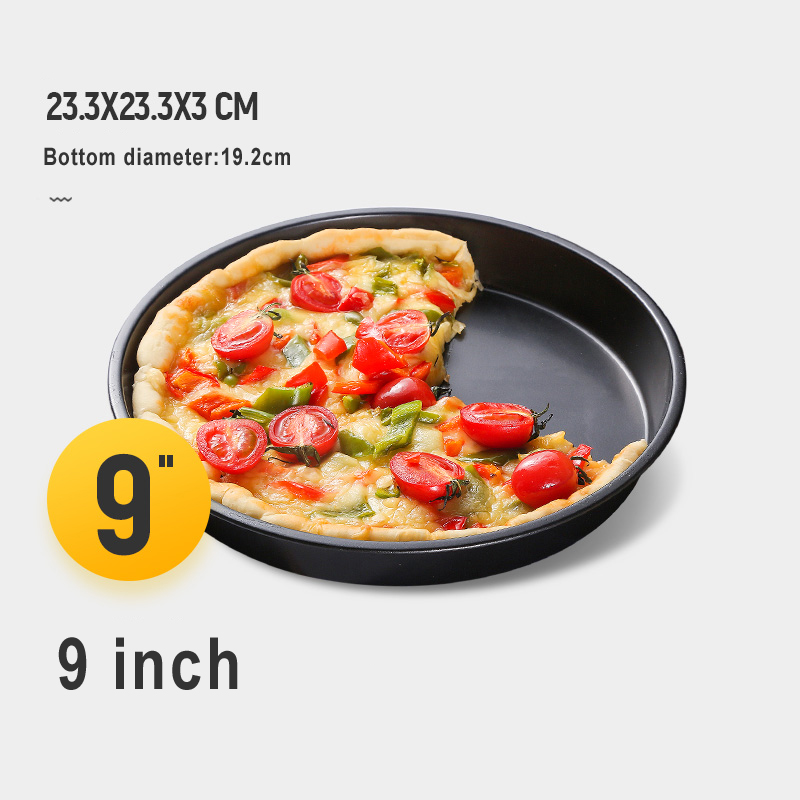 6 7 8 tommer premium non-stick pizza pan bakeware kulstofstål pizza plade rund dyb skål pizza pan bakke skimmel bageværktøj gyh: 9 tommer sort 04