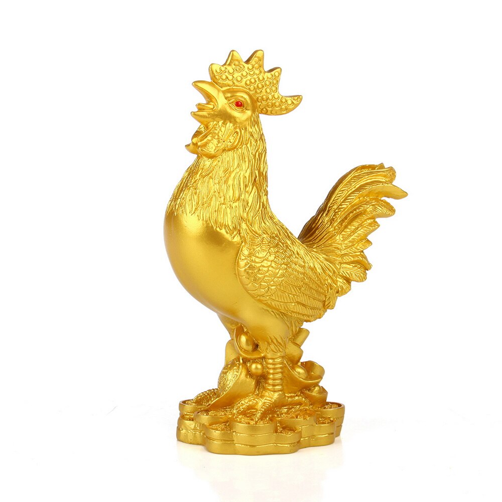 Rooster sculpture model resin gold chicken ornaments home decorations auspicious living room office desktop ornaments: Gold