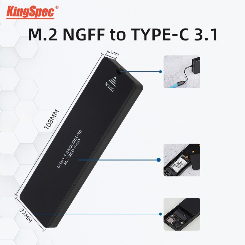 KingSpec M.2 NGFF (segnale SATA) 22*42 22*80 SSD a USB 3.0 Caddy contenitore HDD esterno adattatore per disco rigido HD adatto per presa chiave B M: B Key Only