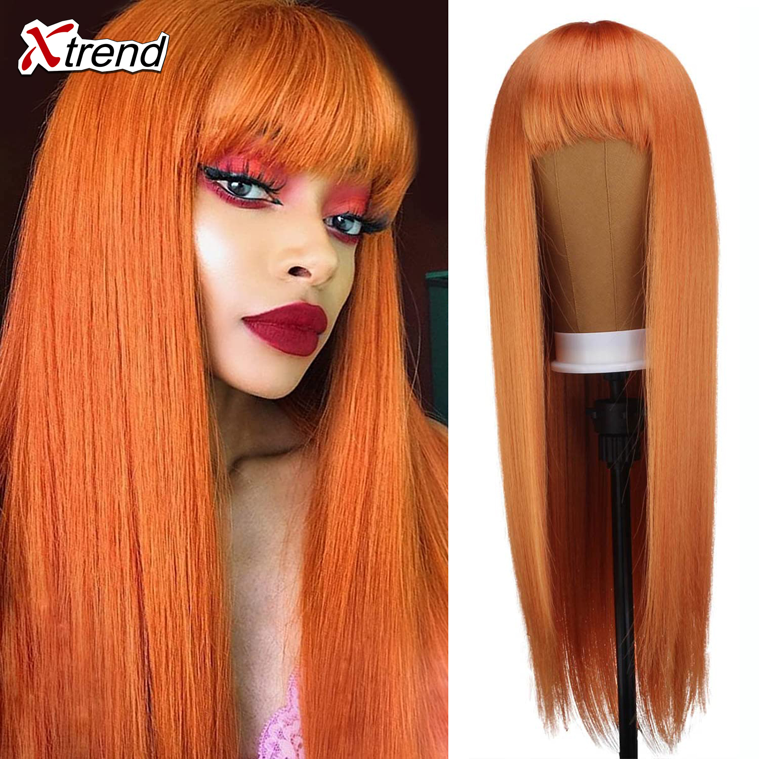 Xtrend Synthetic wig 26 Inch Straight Wig With Bangs Long Hair Wigs for Women Heat Resistant for Daily Halloween Cosplay Party