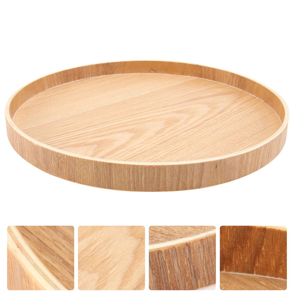 1Pc Wood Tray Round Shape Tray Fruit Plate Cup Plate Service Plate (Light Brown): Default Title