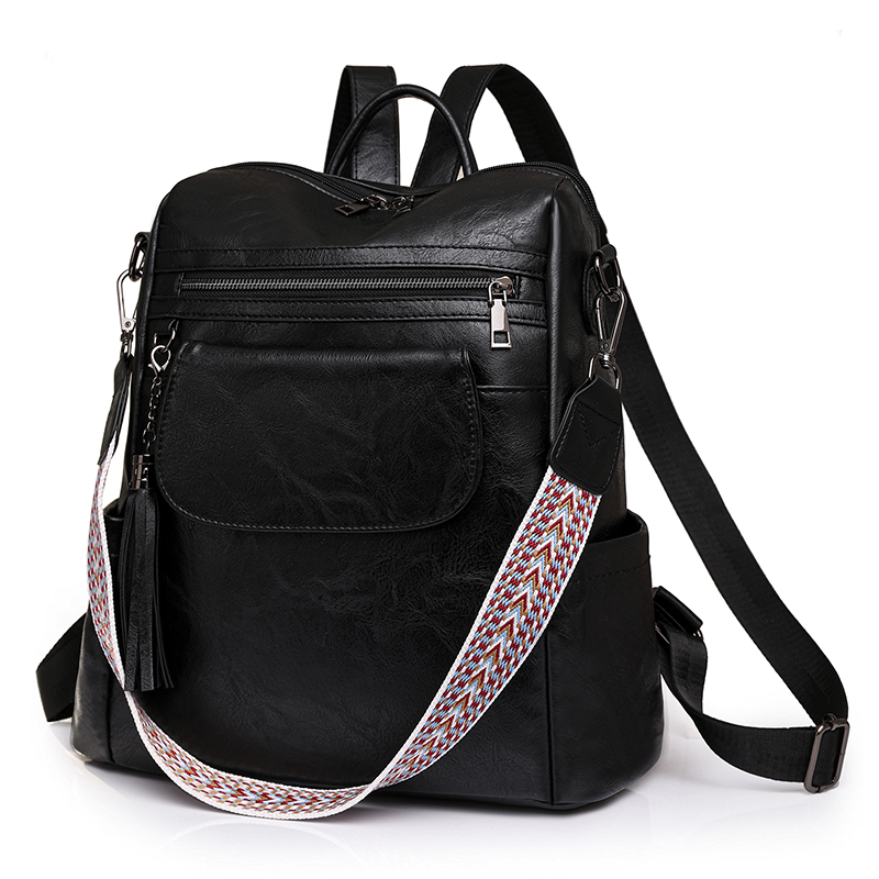 Women Backpacks Shoulder Bag Soft Leather Backpack Ladies Travel Bag Large School Bags for Teenage Girls: black