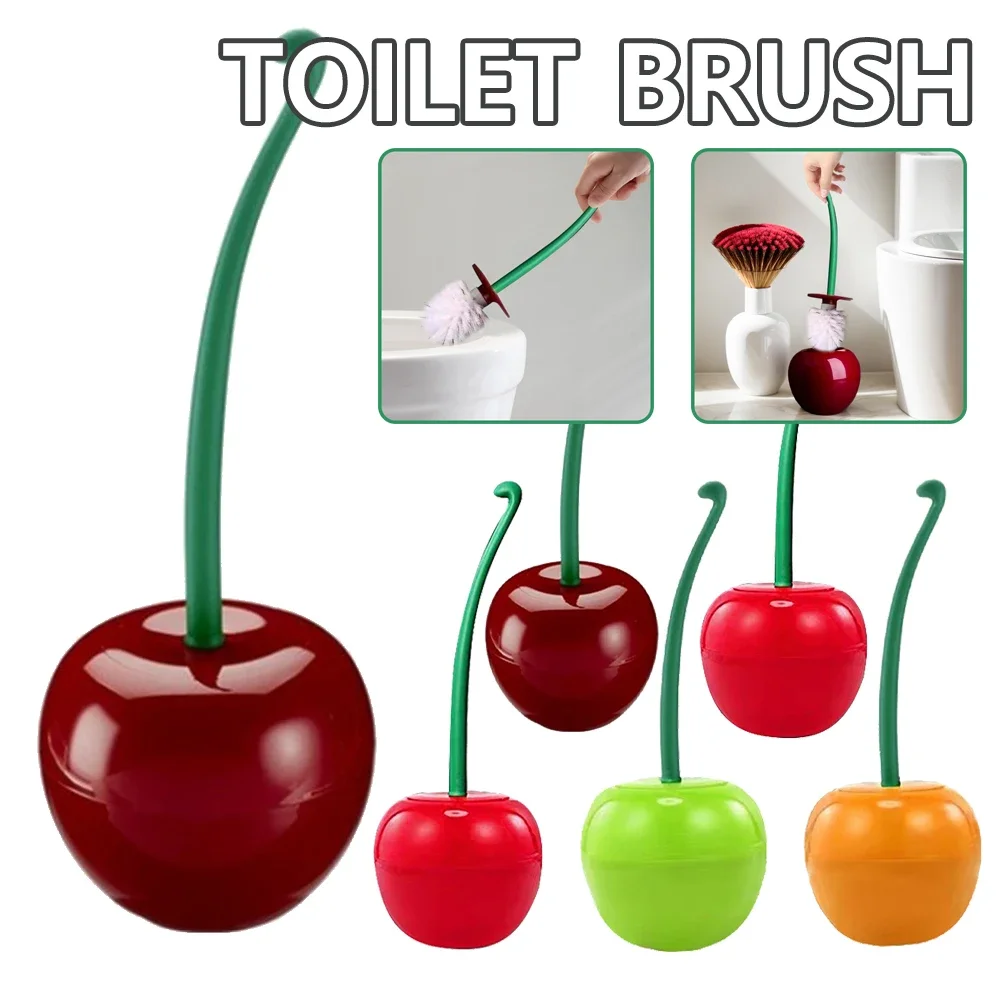 Cherry Shaped Toilet Brush Set Long Handle for Bathroom Corner Cleaning Replaceable Nylon Soft Bristle Accessories