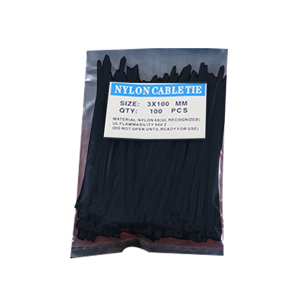 100Pcs/Pack 3*100mm Self-Locking Plastic Nylon Cable Ties Colorful National Standard Reusable Nylon Cable Tie Set: Black