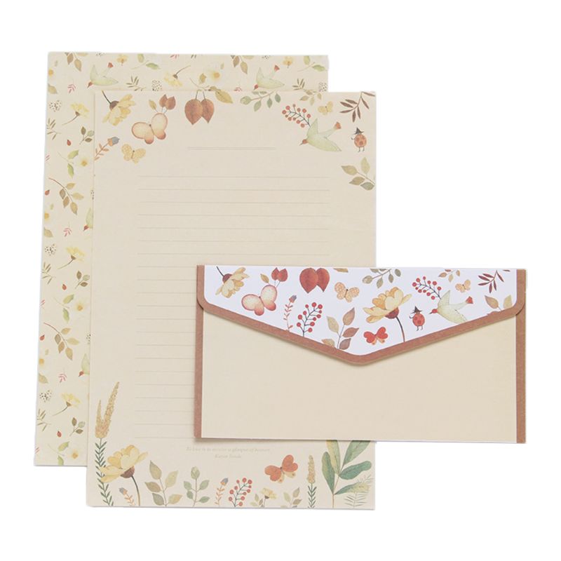 Mooie briefpapier envelop bloemig schattig cartoon set briefhoofd klein fris: 10