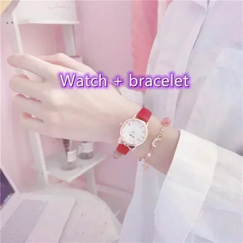 2025 Kinder Liebe Digitale Zifferblatt Kinder Set Uhr Lederband Quarz Uhren Kind Mädchen Uhr kinder Uhr + armband: Dark Brown
