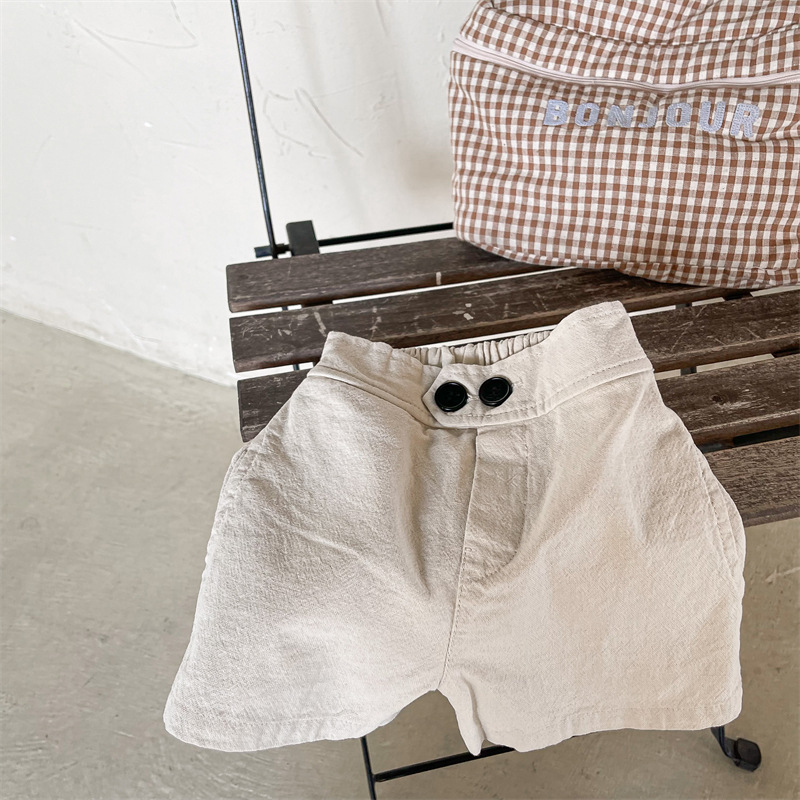 2022 Summer Solid Children Shorts Thin Cotton Linen Girls Shorts Comfortable Baby Casual Short Pants Boy Shorts Kids Clothes: beige / 5T  120cm